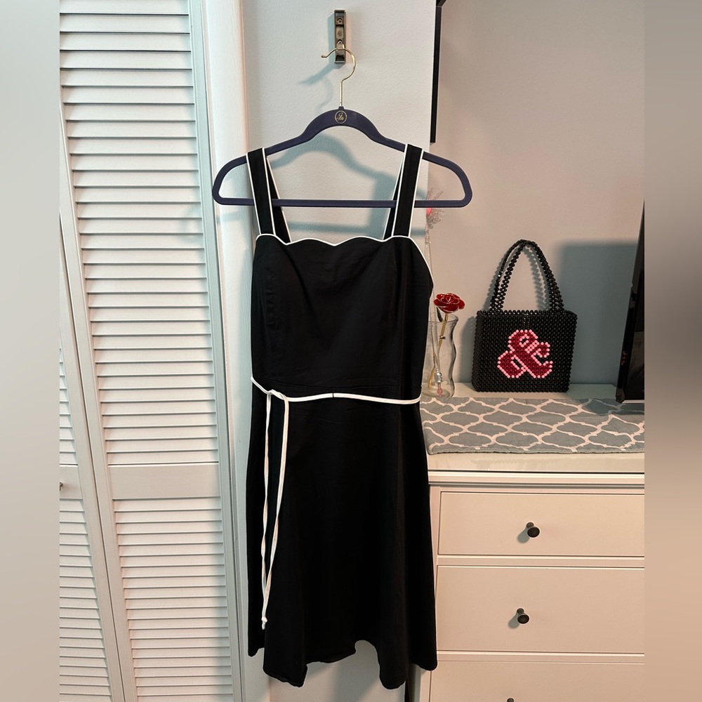 Black Midi Dress with White Trim